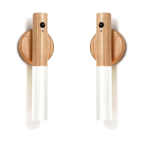 led Wandlampe Akku usb Aufladbar,2 Stück Wandleuchte Innen,Magnetische Bettlampe,Kabellose Magnetische Wandleuchte für Schlafzimmer,USB Aufladbar Wandleuchte Holz Innen mit Bewegungsmelder Induktions