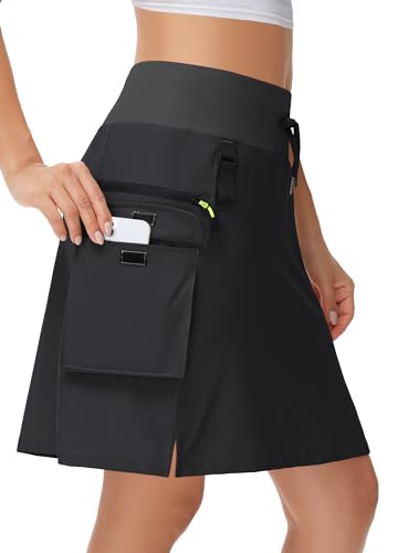 MIVEI Damen-Cargo-Skorts, 50,8 cm, mit Reißverschlusstaschen, knielang, Golf, Bauchkontrolle, schnell trocknend, langer Skort, Schwarz, X-Groß