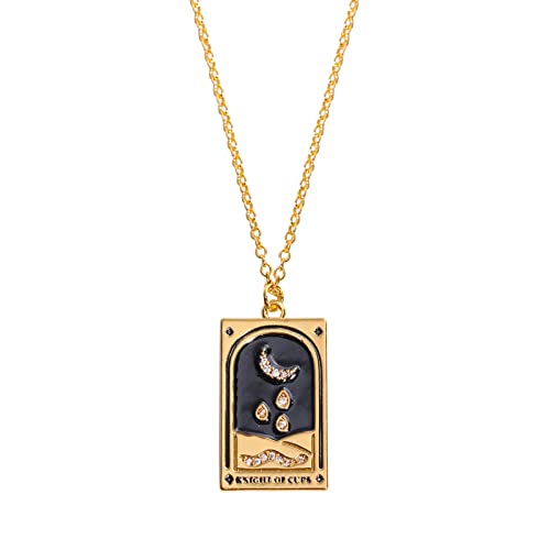 KAREN66 Kette Damen Halskette Anhänger Galvanisiertes Retro-Tarot mit -Öltropfen-Quadrat-Halskette Magier-Sonne-Stern-Mond-Front Frauen Anhänger (G, One Size)