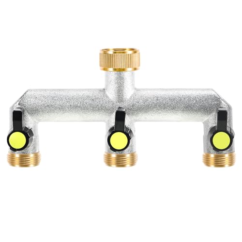 WUISOLQP Wasserverteiler 3fach, Wasseranschluss Verteiler, Wasserverteiler 3/4 Zoll Wasserhahn Verteiler Gartenschlauch Verteiler, Wasserhahn Wasserverteiler zum Einstellen des Wasserflusses