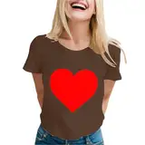 Damenmode Casual Valentinstag Druck Outdoor Sport Rundhals Kurzarm T-Shirt Top Damen Cardigan Sommer (Brown, L)