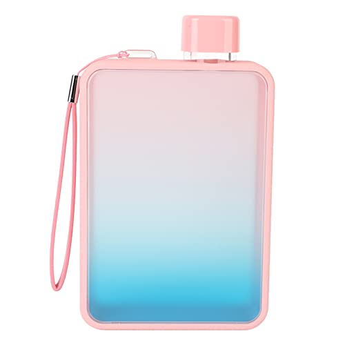 Flache Wasserflasche, 13 Unzen, A5, Tragbarer Reisebecher, Handtasche, Schmale Kaltflasche, Flache Wasserflasche, BPA-frei, Einzigartiges Verlaufsdesign, für Outdoor-Sportarten, (Farbverlauf Rosa)