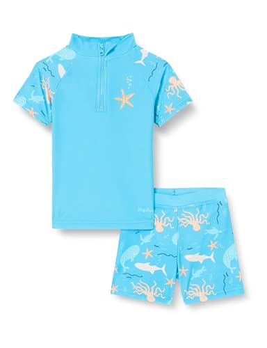 Playshoes Unisex Kinder UV-Schutz Bade-Set zweiteilig Schwimmshirt Badeshorts Badebekleidung, Meerestiere, 110/116