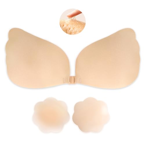 Klebe BH Push Up,Trägerloser BH,Wiederverwendbare Unsichtbar Silikon Rückenfreier BH Haut Freundlich Selbstklebend BH,für Abendkleid Brautkleid Badeanzug und Andere Rückenfreie Kleidung（Cup-Größe: B）