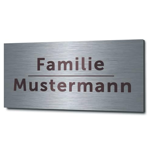 GRAVURZEILE Türschild mit Gravur - Edelstahl Namensschild - Personalisiert mit versch. Motiven & Größen - Wetterfest - 1mm Edelstahl gebürstet & geschliffen - für Briefkasten & Haustür