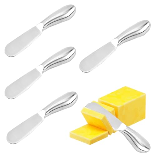 4 Stück Buttermesser Klein,Käsemesser aus Edelstahl,Brotzeitmesser Set,Edelstahl Käsemesser Set,brötchenmesser,Streichmesser,Tafelmesser,Buttermesser Wmf für Butter, Käse und Gebäckherstellung