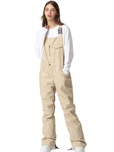 HOUZONIY Skihosen Für Damen, Damen Schnee Lätzchen, Wasserdicht Winddicht Isolierte Skihose, verschleißfeste Latzhose, Wandern, Klettern(K03-Khaki M)