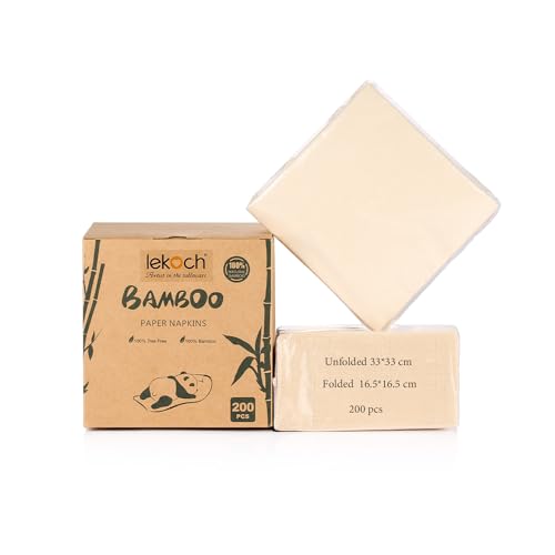 LEKOCH 200 pcs Einweg Bio Servietten Bambus 100% kompostierbare Servietten Sandfarben und Eco 2 Ply abbaurbare Servietten 33 * 33CM