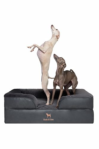 NOAH & PAW Großes Hundebett, orthopädisches Hundebett, Eierschalen-Memory-Schaum mit kühlendem Gel, Innenbezug, wasserdicht, maschinenwaschbar (vegane Leder-Sofa-Kollektion)