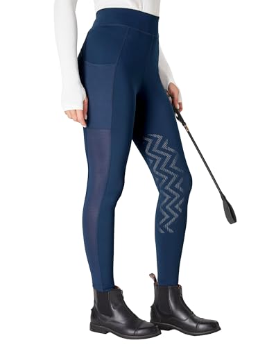 FitsT4 Sports Damen Reithose Mädchen Reitleggings mit Rutschfesten Silikonknien und Seitentaschen, Atmungsaktiv und Elastisch Für Reitschule und Radfahren im Frühling Sommer