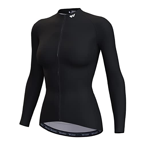 Wulibike Fahrradtrikot Langarm Damen Radtrikot Winter Nicht Verblassen Dehnbar Damen Schwarz