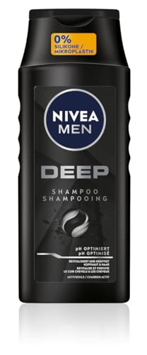 NIVEA MEN Deep Shampoo für Männer, gegen fettige Haare mit Aktivkohle, revitalisierend für ein langanhaltendes Frischegefühl, veganes Haarshampoo für Tiefenreinigung (250 ml)