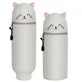 AMFUN 2 in 1 Weiches Silikon-Federmäppchen, Tischstifthalter, Stifthalter für den Tisch, Cartoon Federmäppchen, Stand Up Federmäppchen für Schülerin Teenager, Niedlicher Federtasche