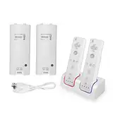 Yunseity Doppelte Ladestation für Wii/Wii U-Fernbedienung, Ladestation mit 2er-Pack 2800-mAh-Akku(Weiß)