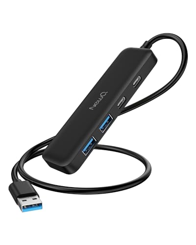 USB 3.0 Hub mit 60 cm U-S-B Splitter, Adapter mit 2*U-S-B C 3.0 und 2*U-S-B 3.0 Ports Ultra Slim Mini Hub Combo für Laptop, PS4, Flash Drive, HDD, Xbox, Drucker, Maus, Tastatur, Computerzubehör