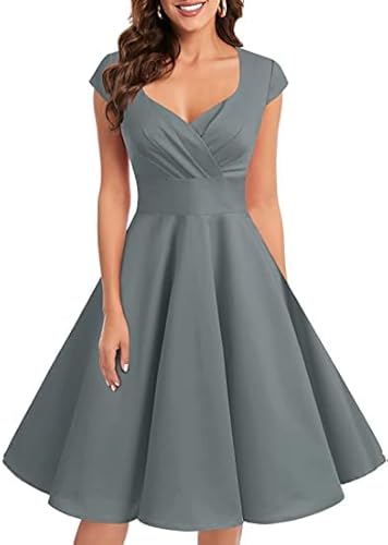 Bbonlinedress Vintage Kleid Damen Cocktailkleid Abendkleid Elegant Rockabilly Kleid Brautkleid Standesamt Hochzeitskleid Grey 2XL