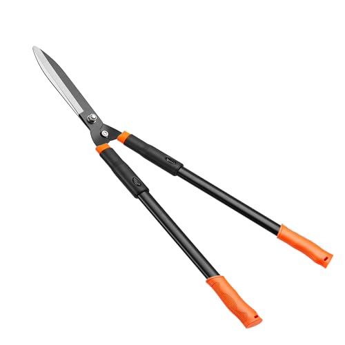 TIEMLET Heavy Duty Heckenschere 78cm Manuell - Edelstahl Gartenschere Groß mit Orangenen Griffen für Hecken, Büsche & Äste | Profi Heckenschere Lang (L24xB78cm) | Buchsbaumschere & Gartenwerkzeug