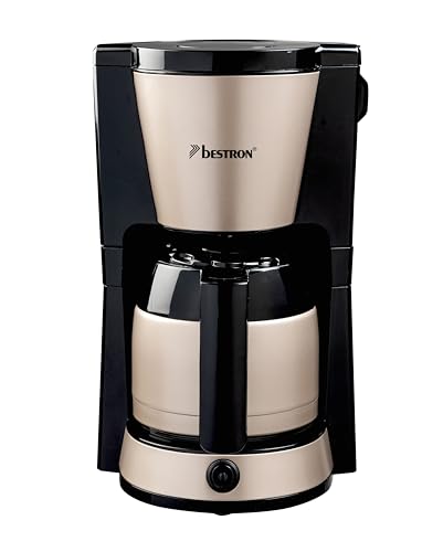 Bestron Filter-Kaffeemaschine für 8 Tassen Kaffee, Kaffeemaschine mit 1 Liter Thermokanne, inkl. Permanent-Filter & Abschaltautomatik, 900 W, Farbe: Hellbeige