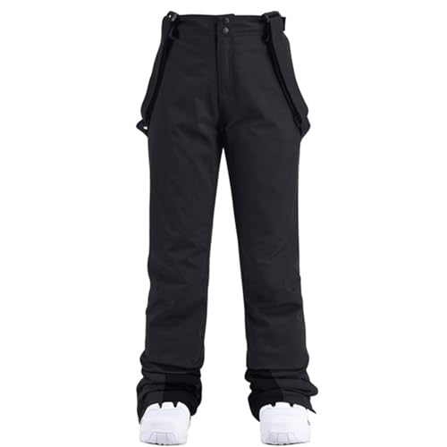 HOTIAN Damen Skihose Hosenträgerhose Snowboardhose Damen Winter Warm Wasserdicht Winddicht Abnehmbare Skilanglaufhose Thermohose Wanderhose Black L