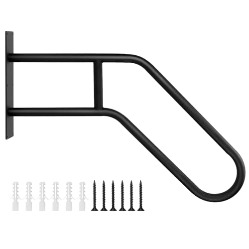 QWORK® 66 cm Sicherheitshandläufe für den Außenbereich, 1-3 Stufen Wandhalterung Handlauf Treppe, U-förmiger Handgeländer, für Gärten, Hotels, Schulen, Verandaeingänge, Schwarz