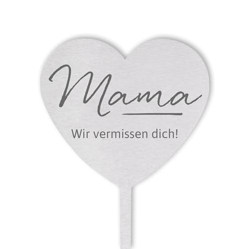 Dolorino Grabstecker Herz Wir vermissen Dich | Grabschmuck, in Liebe für einen geliebte Menschen | eine wetterfeste Erinnerung aus Edelstahl | 28cm (Mama)