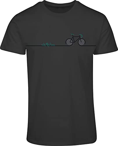 Fahrrad T-Shirt Herren : Ride The Line - Sport Tshirts Herren - Mountainbike Rennrad Shirt MTB (L)