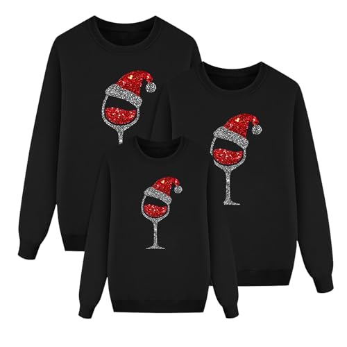 weihnachtspyjama Familie Set Weihnachtspyjama Familie Set Kuschelig Matching Schlafanzug Damen Herren Partner Baumwolle Christmas Pyjama Kinder Jungen Mädchen(Black,X-Large)