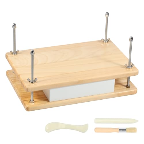 TNTGMG Buchbinder Set,Bambus Holz Buchbindeset für Anfänger,29,5×19,5×3 cm,Buchbindematerial Werkzeuge mit Buchpresse,Klotz,Papier Falzmesser,Pinsel für Bindung und Reparatur