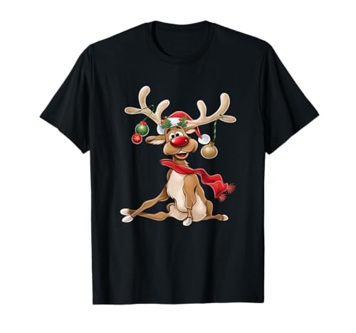 Weihnachten T-Shirt Damen Geschenke für Ihn Lustiges Rentier T-Shirt