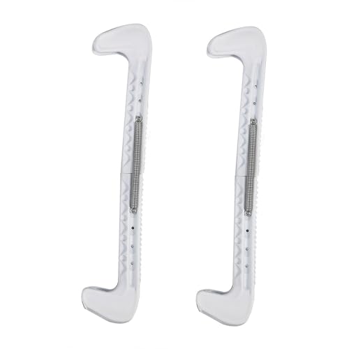 1 Paar 7 Farben Kunststoff Eishockey Skate Blade Guards Abdeckungen mit Verstellbarer Feder (Weiß)