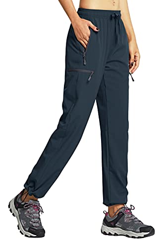 Libin Damen Wanderhose Wasserdicht Outdoorhose Leichte Schnell Trocknende Atmungsaktiv Trekkinghose Funktionshose Track Pants mit Reißverschlusstasche,Kriegsmarine, XXL