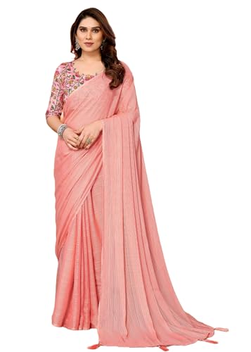 FASHION BAZAR 365 Einfarbiger Sari mit Kalamkari Digitaldruck Bluse Arbeit Festival Wear Saree 13616, 4, XX-Large