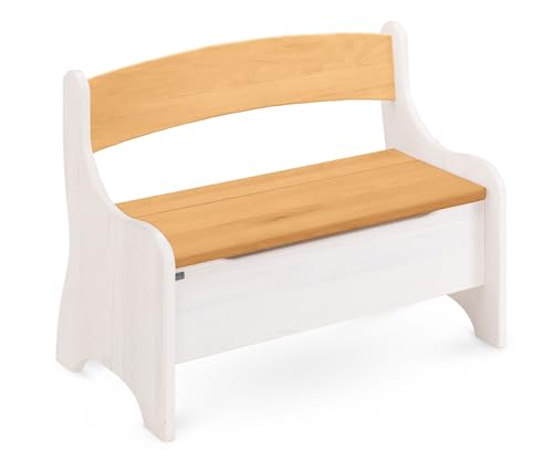 Original Kindersitzbank Levin von BioKinder® | Truhenbank mit Geheimfach aus Bio-Massivholz in Erle & Naturweiß | L 70 cm x B 36cm x H 55 cm