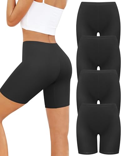 VOENXE Radlerhose Damen Kurz, Baumwolle Boxershorts Panties,Anti Scheuern Boyshorts Sporthose Leggings Frauen,Sport Shorts Bauchweg Blickdicht Hotpants Yoga,Unterhosen Unter Kleid Sommer, 4 Pack
