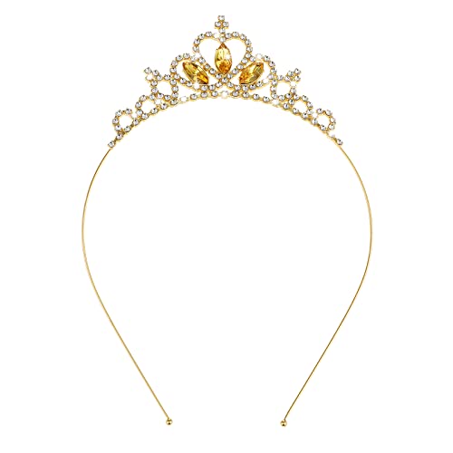 WLLHYF Silber Prinzessin Krone Kristall Schärpe Tiara Strass Stirnband Haarschmuck für Geburtstag Weihnachten Dekoration Frauen Mädchen Braut Hochzeit Haarbänder Schmuck (Gold)