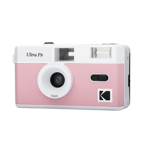 KODAK Ultra F9 – Silberkamera, wiederverwendbar, 35 mm, festes Objektiv 31 mm F/9, integrierter Blitz, einfaches Aufladen, manuelles Aufwickeln, ideal für den Innenbereich – Rosa