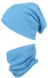 TupTam Kinder Beanie Mütze Schlauchschal Set Übergangszeit, Farbe: Jeans, Größe: 54-56