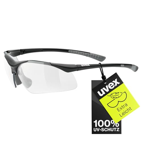 Uvex sportstyle 223 - Sportbrille für Damen und Herren - Filterkategorie 0 - druckfreier Sitz & perfekter Halt - black grey/clear - one size