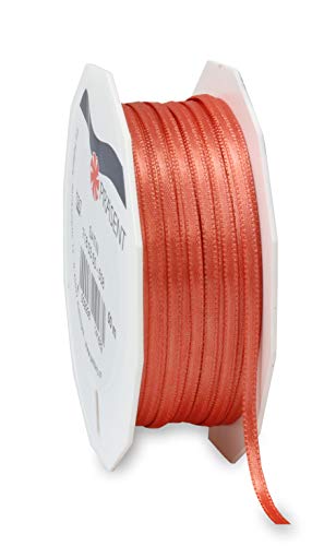 PRÄSENT C.E. Pattberg Satin Living Coral, 50 m Satinband zum Einpacken von Geschenken, 3 mm Breite, Geschenkband zum Dekorieren & Basteln, Dekoband, Anlass