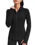 PINSPARK Laufjacke Damen Sportjacke Fitness Yoga Jacke Langarm definieren Jacke mit Daumenloch für Fitness Trainingjacke Jacke Schwarz M