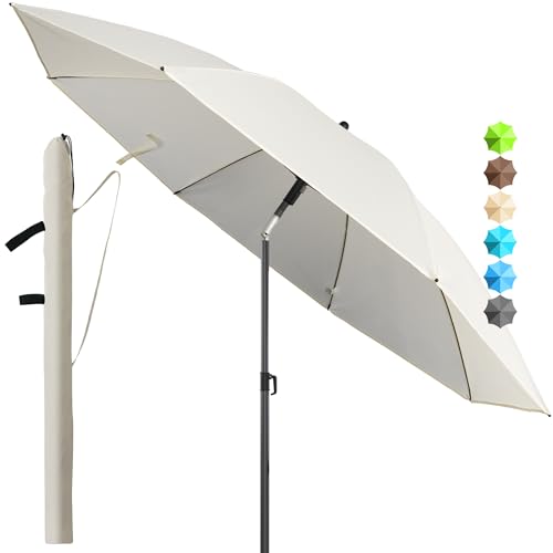 4smile Strandschirm SunnyJoy, Ø 180 cm Beige - UPF 50+ Sonnenschirm Strand mit Hülle, Sonnenschirm Balkon - Strandschirm windfest stabil, platzsparender Balkon Schirm als Ersatz für Kurbelschirm