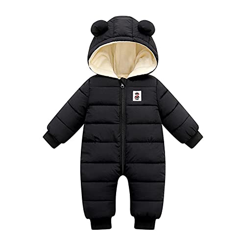 Vimoli Baby Jungen Mädchen Winter Overall mit Kapuze Strampler Schneeanzug Jungen Mädchen Langarm Jumpsuit Warm Outfits Tasche Langarm Schneeanzug (Black, 18-24 Monate)