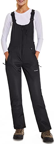 DAFENP Damen Skihose Latzhose Wasserdicht Softshellhose Overall Winter Warm Gefüttert Schneehose Snowboardhose mit Verstellbaren Hosenträgerhose HXK7554W-Black1-L