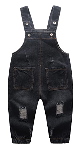 KIDSCOOL SPACE Baby Mädchen Jungen Jean Overall,Little Kid Latztasche Denim Workwear,Schwarz,4-5 Jahre