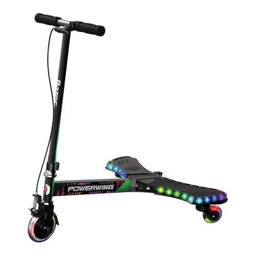 Razor Scooter für Kinder - PowerWing Lightshow Scooter für Kinder ab 6 Jahren mit 5 Lichtmodi, bewegungsaktiviertes Lichtdeck, Dreirad-Roller, Swing Scooter mit robustem Stahlrahmen - Schwarz