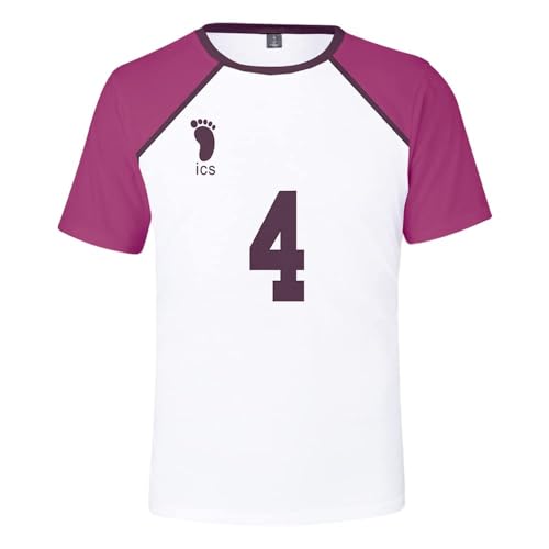 Anime Haikyuu T-Shirt Volleyball Team Jersey Cosplay Karasuno High School Volleyball Team Tees Kurzarm Tops für Kinder Schüler, Lila 4, 150