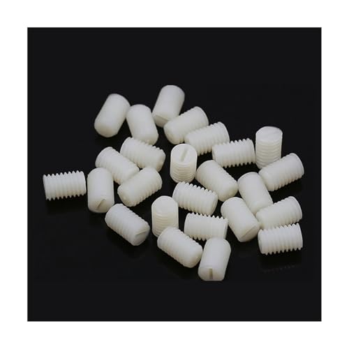 SEIDER 5–60 Stück metrische Kunststoff-Schlitzschrauben, Flache Gewindestifte, Nylon-Gewindestift, kopflose Schlitzschrauben, M3, M4, M5, M6, M8(8mm,M3 (60Pcs))