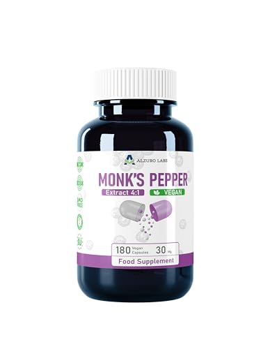 Alzuro Labs Mönchspfeffer | 120 mg Äquivalent (30 mg 4:1 Extrakt) | 180 Vegane Kapseln | Hormonelle Balance & Wohlbefinden | 6-Monatsvorrat | Laborgeprüft & GMP-zertifiziertes Nahrungsergänzungsmittel
