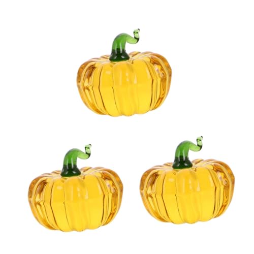 Yardwe 3St Briefbeschwerer aus Kristallglas Glasfiguren Glas Frucht Kleiner Kürbis Glaskürbisse Herbstdekoration Mini-Kürbisfiguren gefälschte Kürbisse schnitzen kleine Kürbisse Yellow