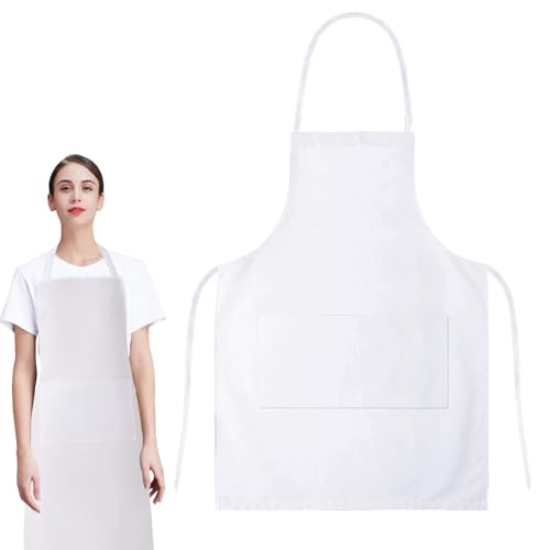 HJDJBD Weiß SchüRze,Kochschürze Damen,Apron,Schürzen,Damenschürze,Erwachsene,Damen,Unisex,Langlebig,Bequem,Backschürze,Aprons,Mit Vordertasche,Waschbar,Zum Kochen,Backen,Koch,Küche,Restaurant,Basteln